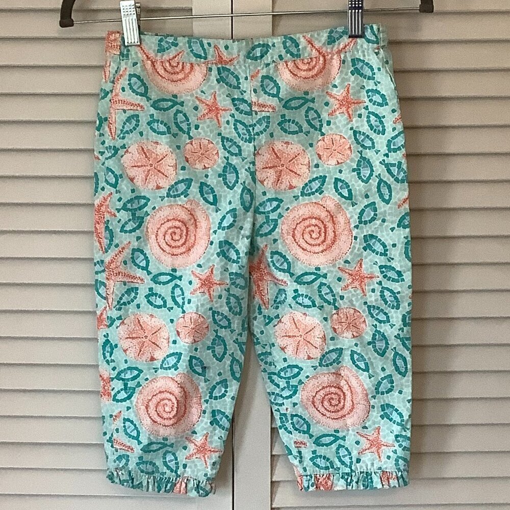 Lilly Pulitzer girls' cropped pants 5 ruffle seashell cotton preppy beach